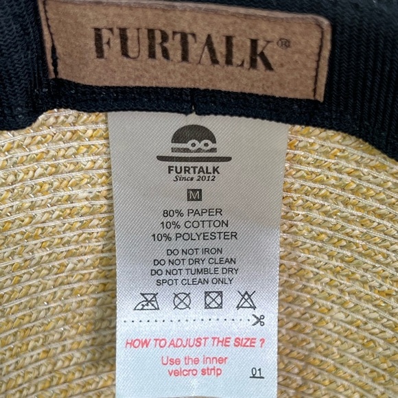 Furtalk Wide Ribbon Straw Beach Sun Hat tan khaki beige with black size medium - Picture 10 of 11